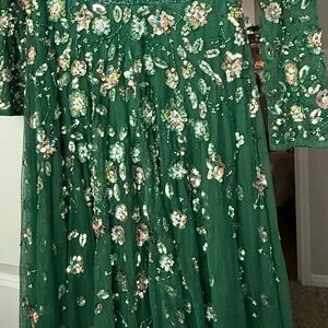 Embellished Green Floral Dress